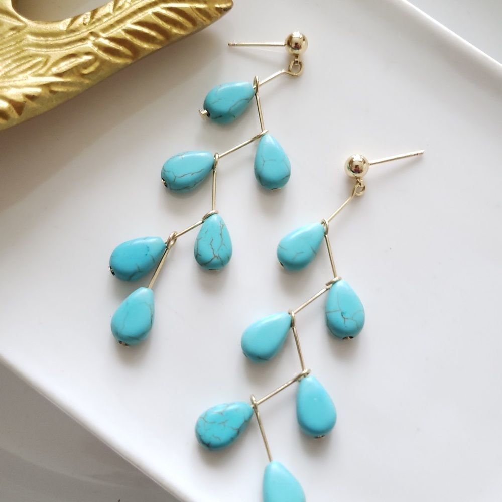 New! FP Chandelier Natural Stone Dangle Earrings - Picture 3 of 10